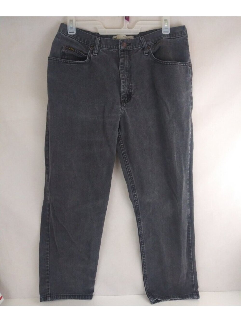 Lee Men's Relaxed Fit Straight Leg Distressed Black Jeans Size 38x30